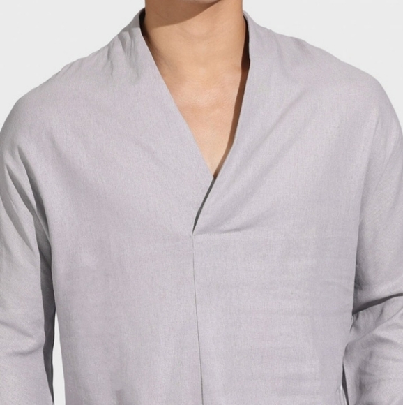 Kidoriman Men's Shinu Sleeve Shirt Japenese Inspired Linen Blend Size Large - Picture 3 of 12